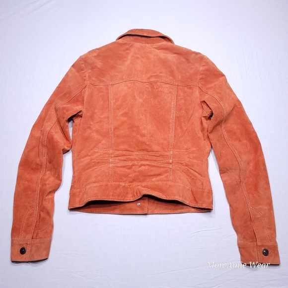 Y2K Danier Leather Suede Fitted Burt Orange Color Size XS Fitted Moto Jacket - Picture 2 of 14